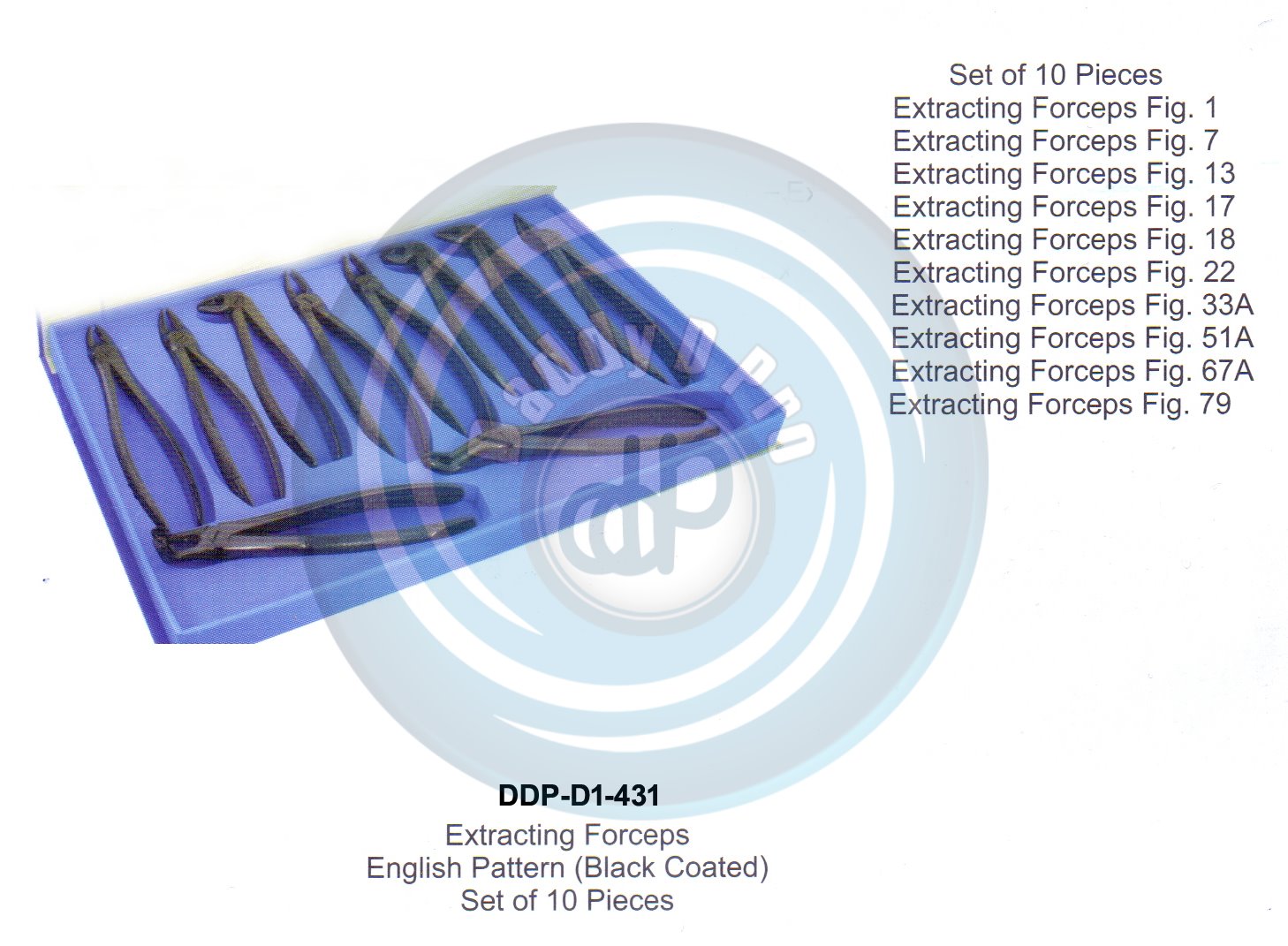 Tooth Extracting Forceps  SET OF 10 PIECES (BLACK COATED)  (english pattern)