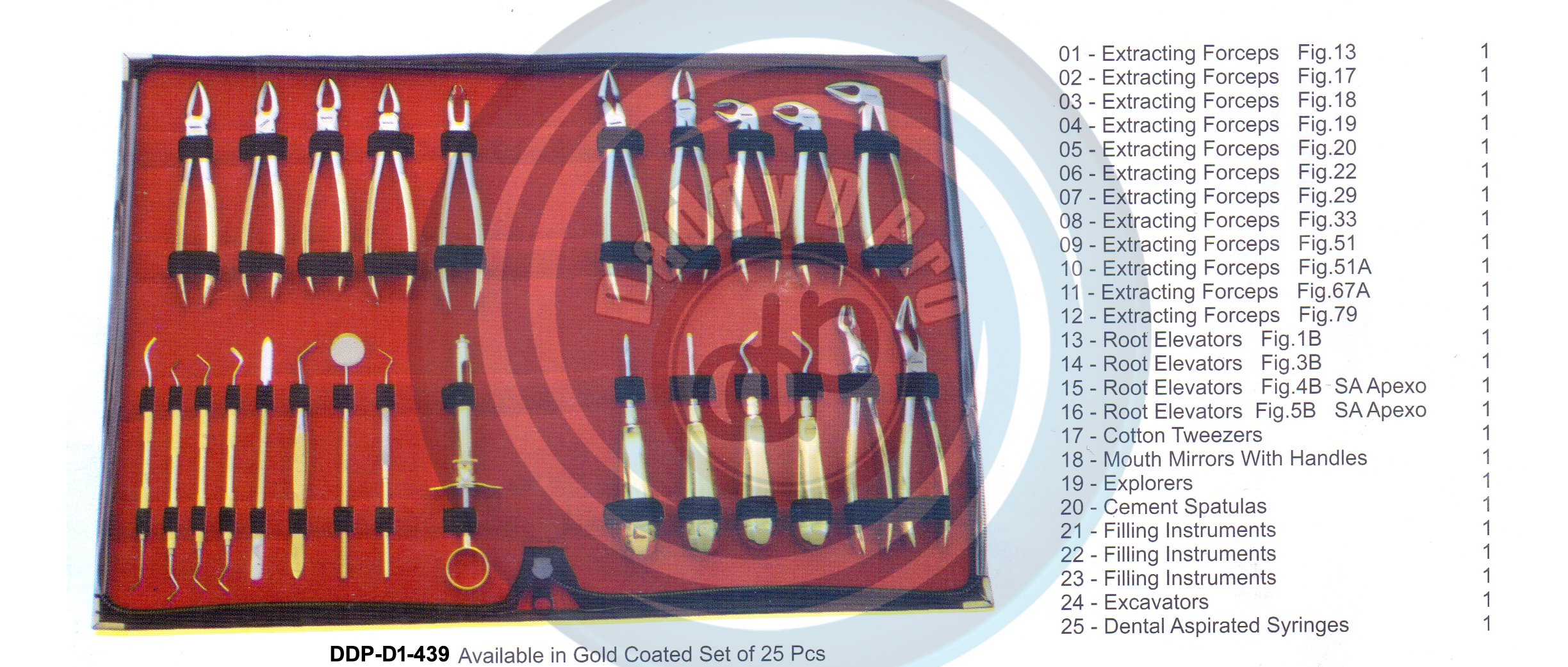 Tooth Extracting Forceps SET OF 25 PIECES (AVAILABLE IN GOLD) (english pattern)