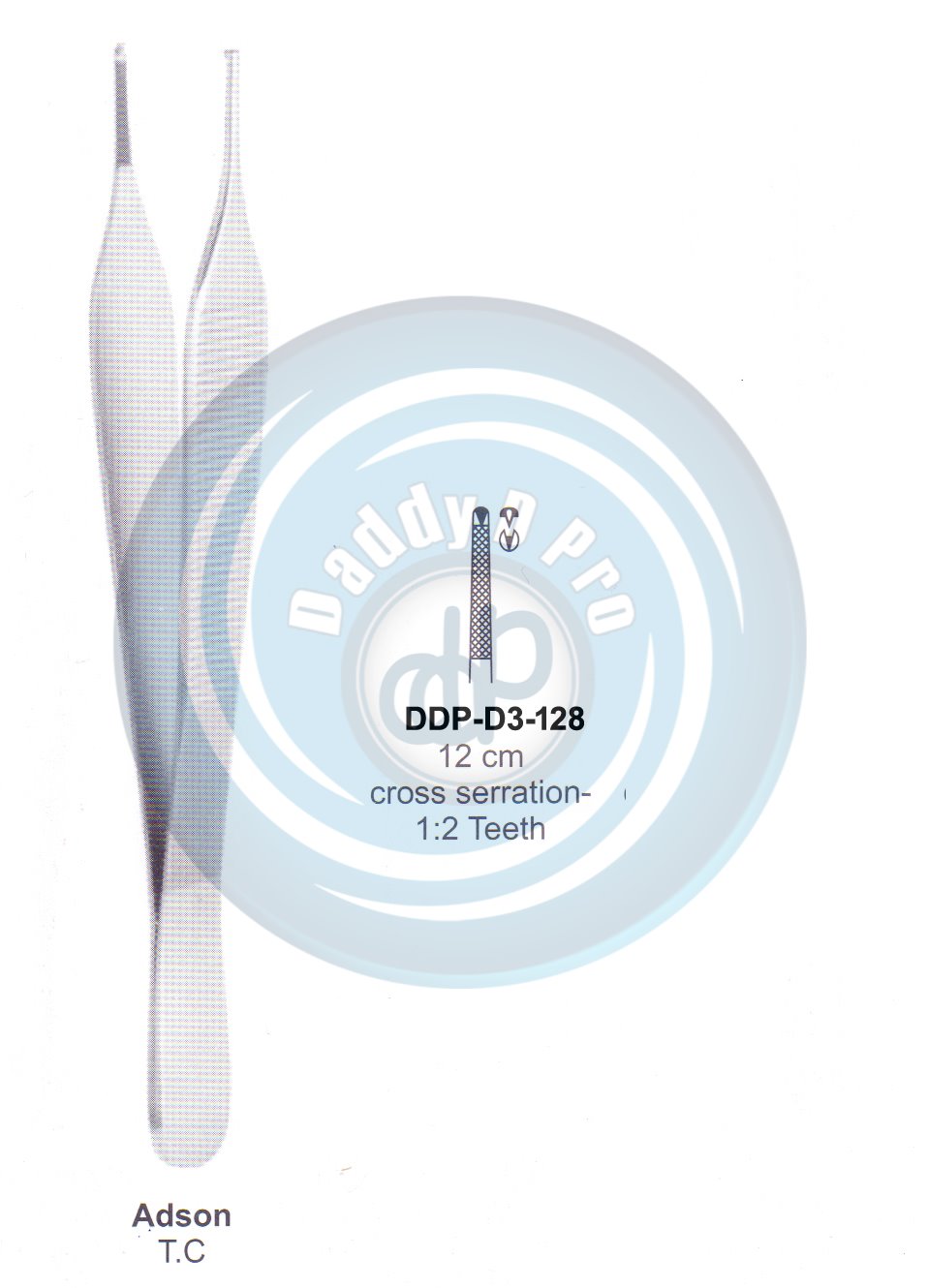 DENTAL TWEEZERS ADSON T.C 12CM DRESSING CROSS SECTION 1X2 TEETH