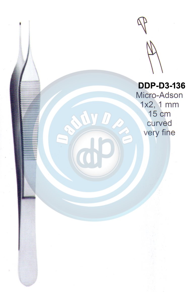 DENTAL TWEEZERS MICRO-ADSON 1X2 TEETH , 1 MM 15CM  VERY FINE CURVED