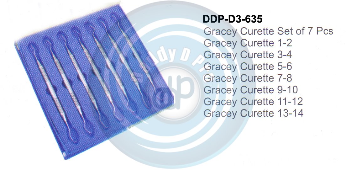 DENTEL CURETTES GRACEY CURETTES ABOVE SET OF 7 PCS HOLLOW HANDLE 10MM