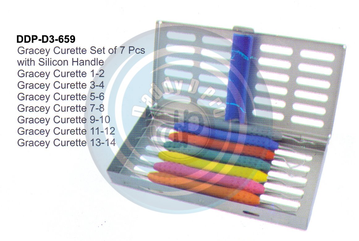 DENTEL CURETTES GRACEY CURETTES ABOVE SET OF 7 PCS (SILICON HANDLE)