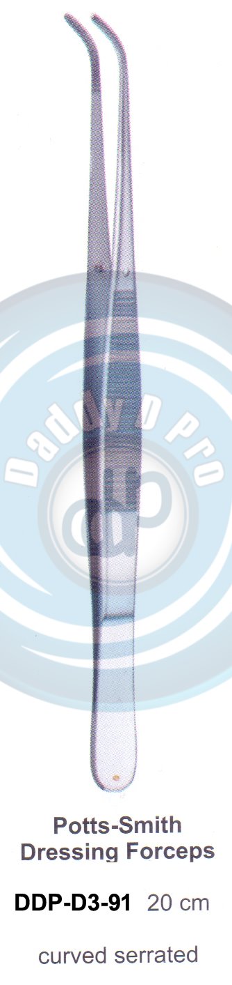 DENTAL TWEEZERS POTTS-SMITH DRESSING FORCEPS 20CM CURVED SERRATED