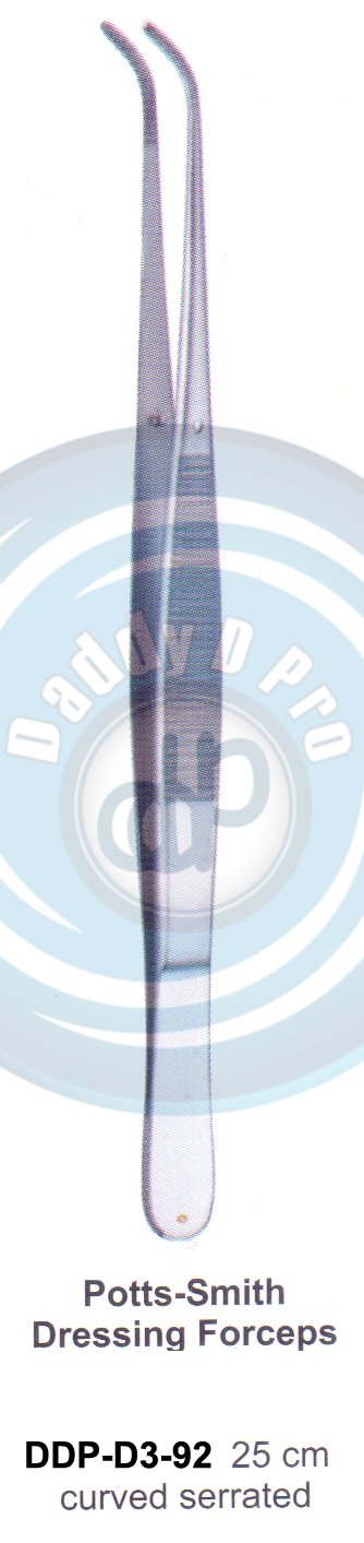 DENTAL TWEEZERS POTTS-SMITH DRESSING FORCEPS 25CM CURVED SERRATED