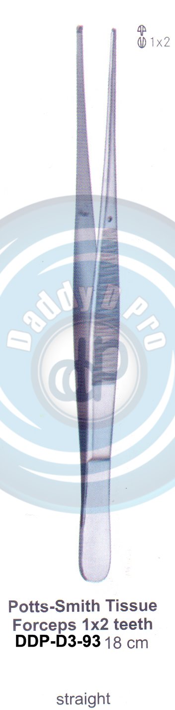 DENTAL TWEEZERS POTTS-SMITH TISSUE FORCEPS 1X2 TEETH 18CM STRAIGHT 
