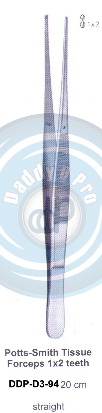 DENTAL TWEEZERS POTTS-SMITH TISSUE FORCEPS 1X2 TEETH 20CM STRAIGHT 