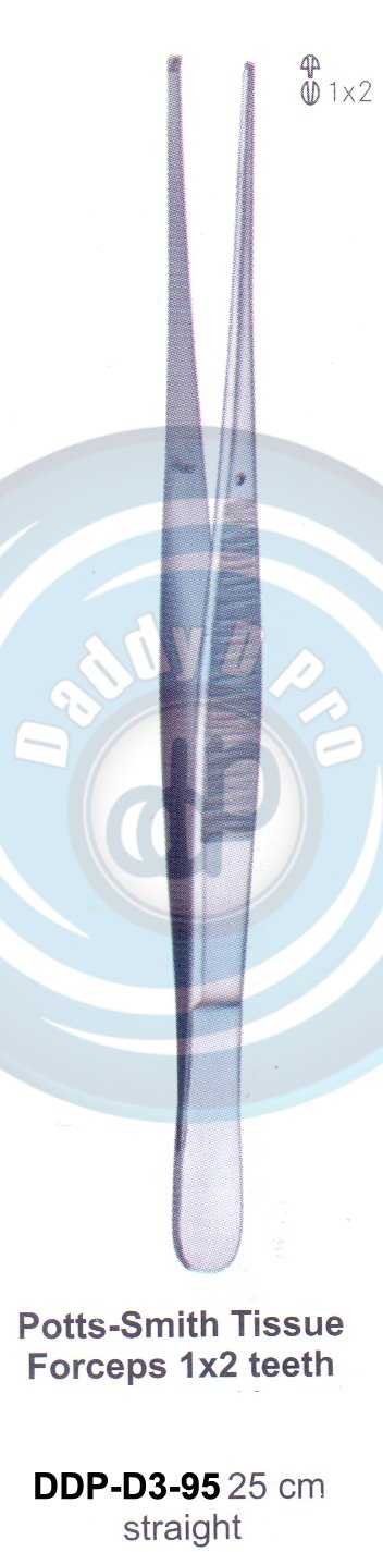 DENTAL TWEEZERS POTTS-SMITH TISSUE FORCEPS 1X2 TEETH 25CM STRAIGHT 