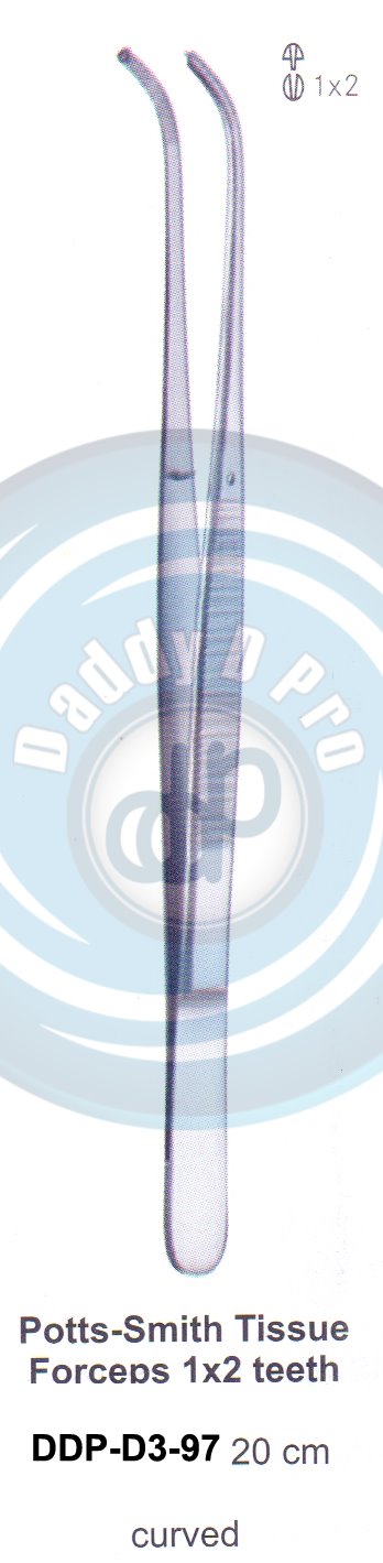 DENTAL TWEEZERS POTTS-SMITH TISSUE FORCEPS 1X2 TEETH 20CM CURVED 