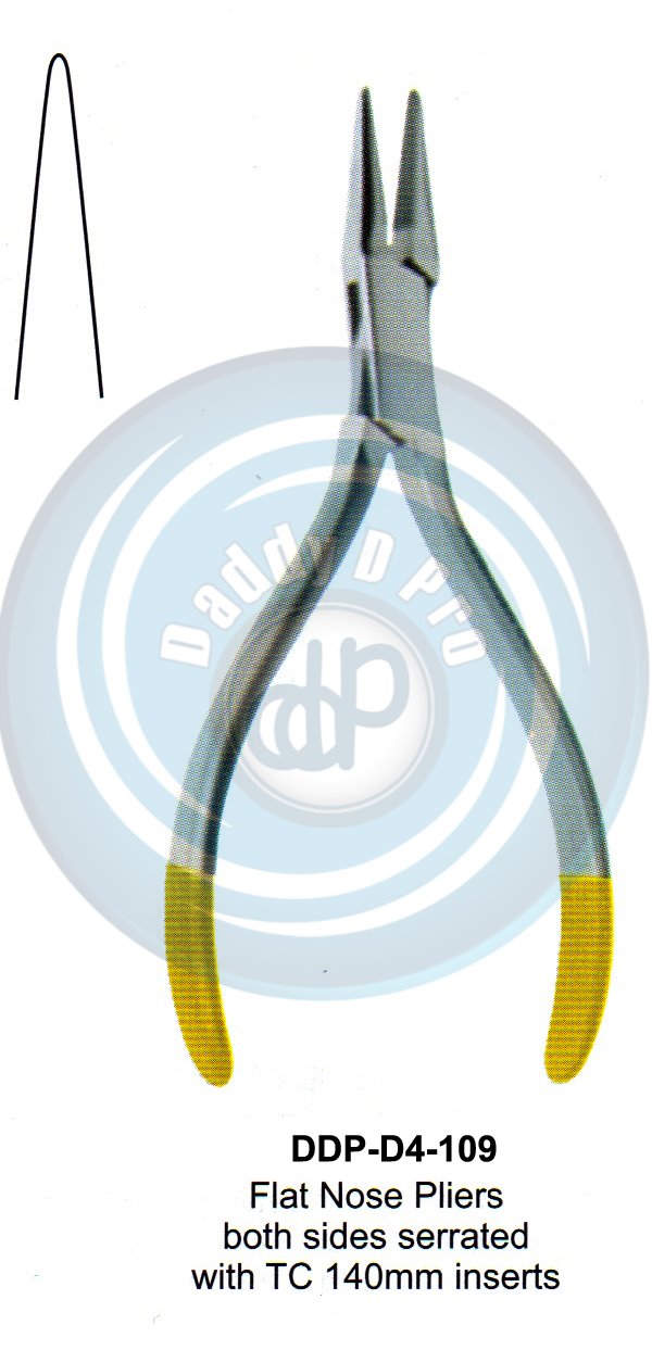 PLIERS OF ORTHODONTIC & PROSTHETICS  FLAT NOSE PLIERS BOTH SIDES SERRATES WITH T.C. 140MM INSERTS