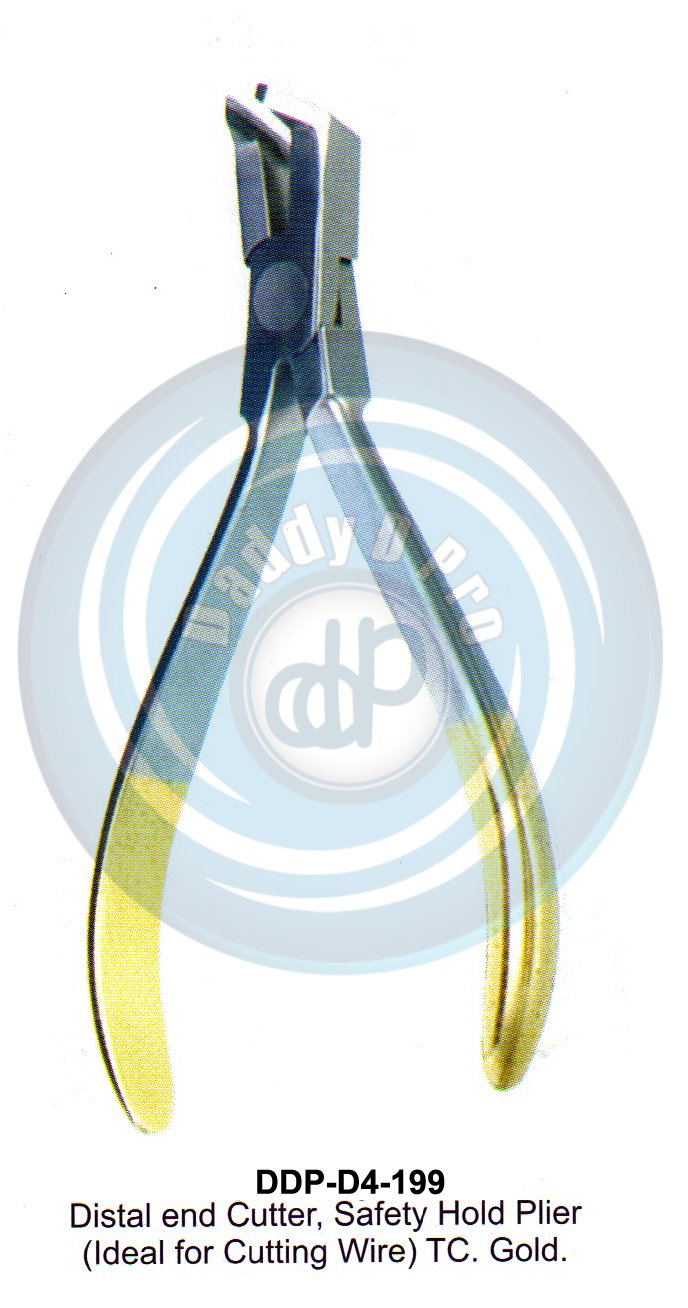 PLIERS OF ORTHODONTIC & PROSTHETICS LAP & L-KEY JOINT PLIERS DISTAL END CUTTER , SAFETY HOLD PLIER TC. GOLD 