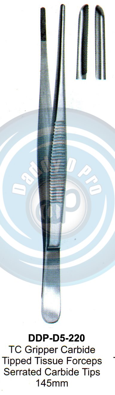 INSTRUMENTS FOR IMPLANTS TIISSUE MEMBRANE FORCEPS TC GRIPPER CARBIDE TIPPED TISSUE FORCEPS SERRATED CARBIDE TIPS 145MM