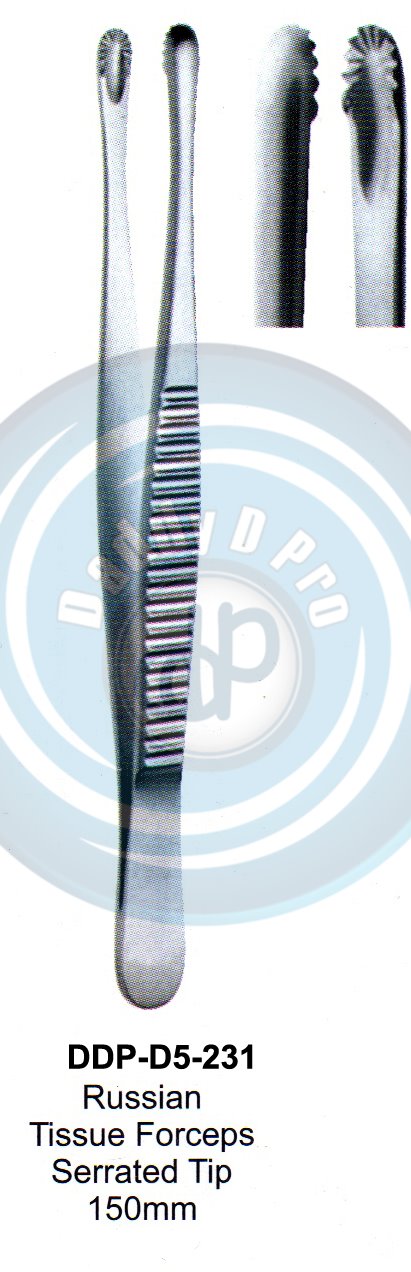 INSTRUMENTS FOR IMPLANTS TIISSUE MEMBRANE FORCEPS RUSSIAN  TISSUE FORCEPS SERRATED TIP 150MM