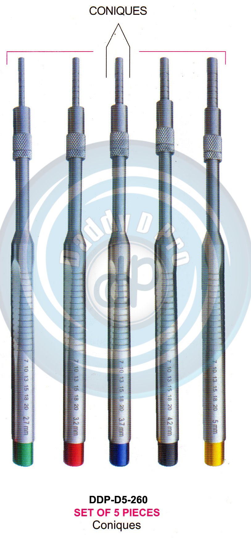 INSTRUMENTS FOR IMPLANTS CONIQUES SET OF ABOVE 5 PCS.