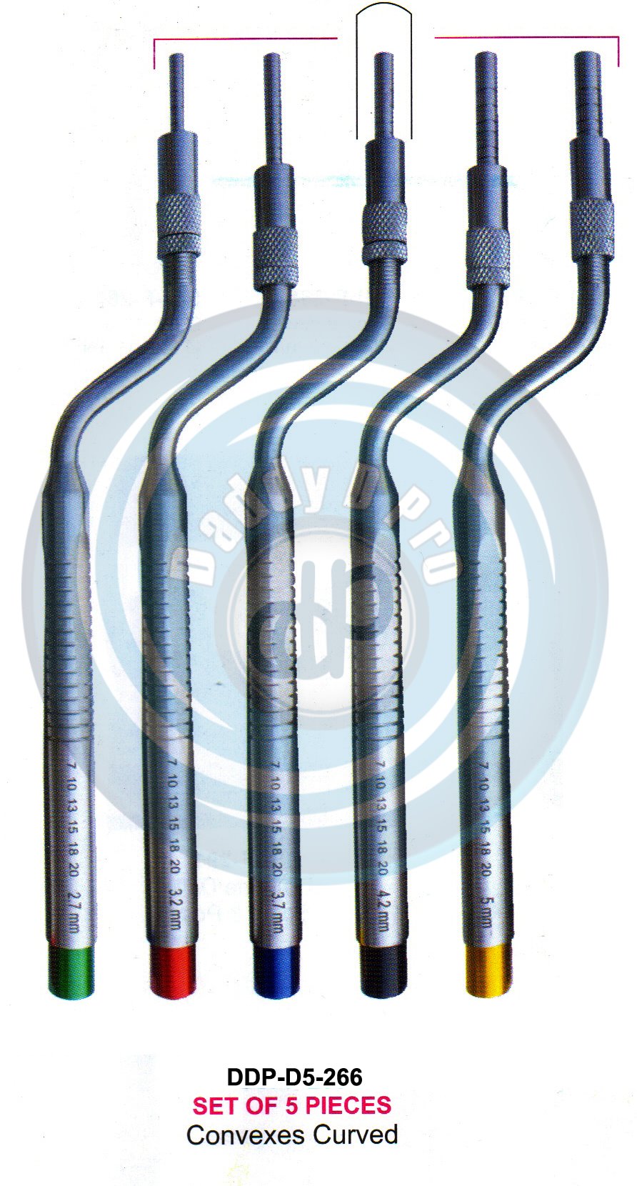 INSTRUMENTS FOR IMPLANTS CONVEXES CURVED SET OF 5 PCS