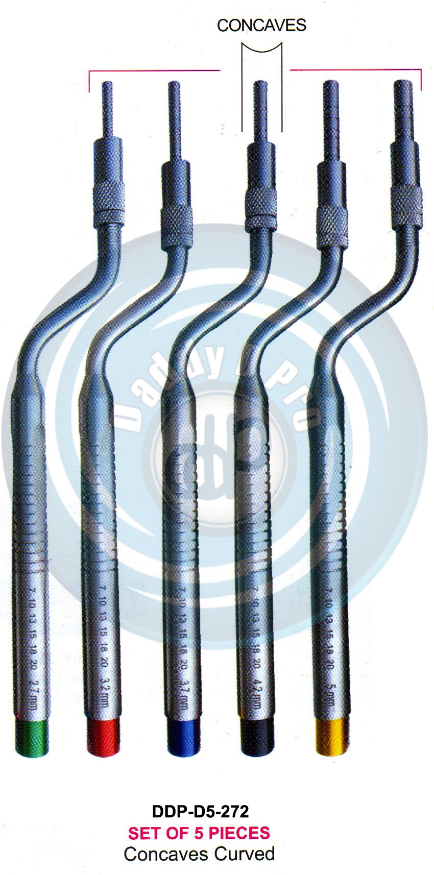 INSTRUMENTS FOR IMPLANTS CONCAVES CURVED SET OF 5 PCS