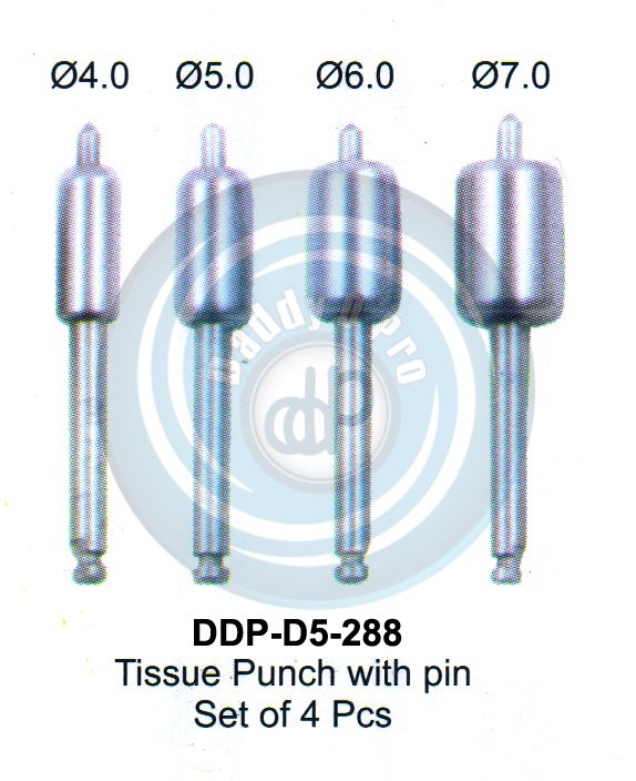 INSTRUMENTS FOR IMPLANTS TISSUE PUNCH WITH PIN SET  OF 4 PCS 