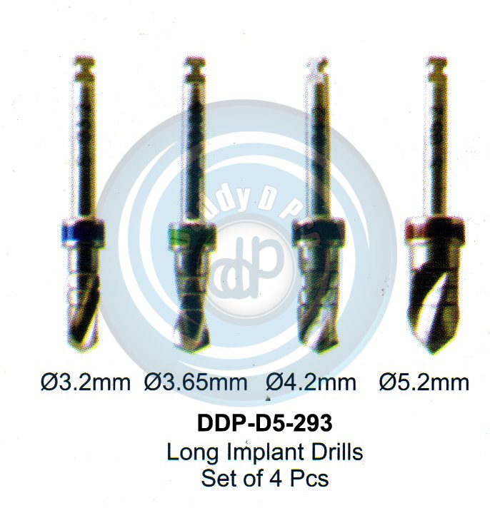 INSTRUMENTS FOR IMPLANTS LONG IMPLANT DRILLS SET OF 4 PCS