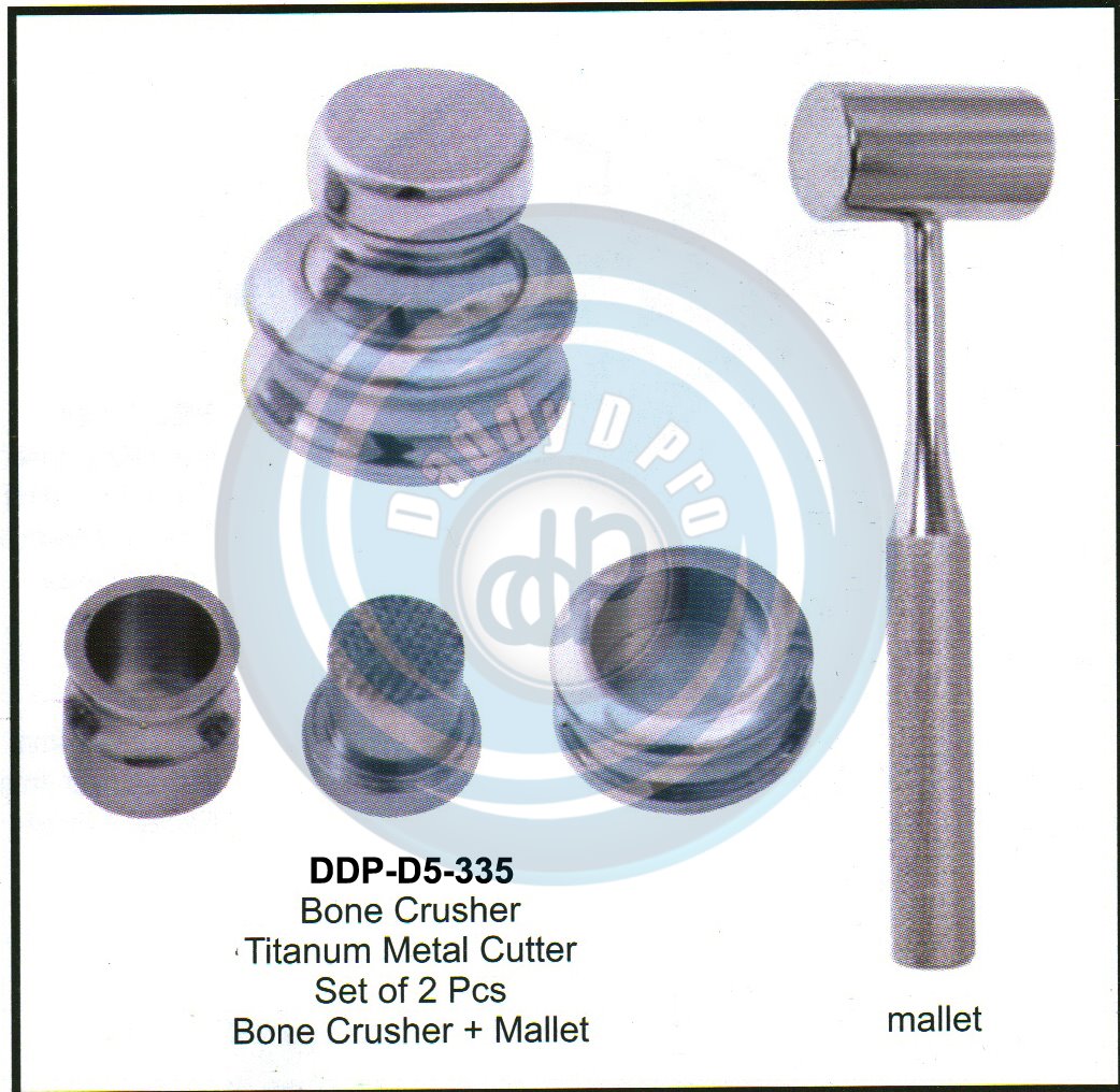 INSTRUMENTS FOR IMPLANTS BONE CRUSHER TITANIUM METAL CUTTER SET OF 2 PCS BONE CRUSHER+MALLET 