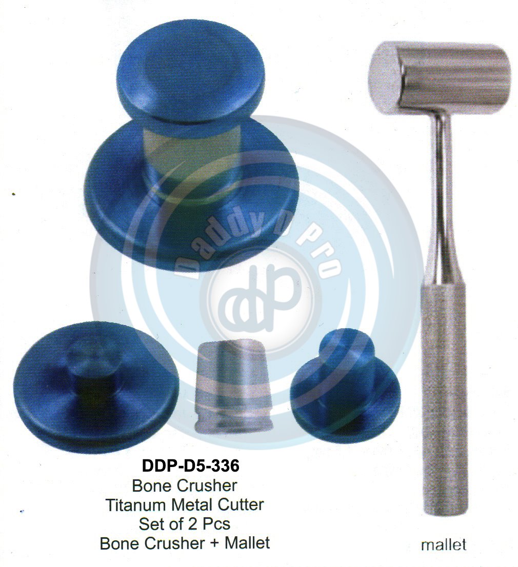 INSTRUMENTS FOR IMPLANTS BONE CRUSHER BLUE TITANIUM METAL CUTTER SET OF 2 PCS BONE CRUSHER+MALLET 