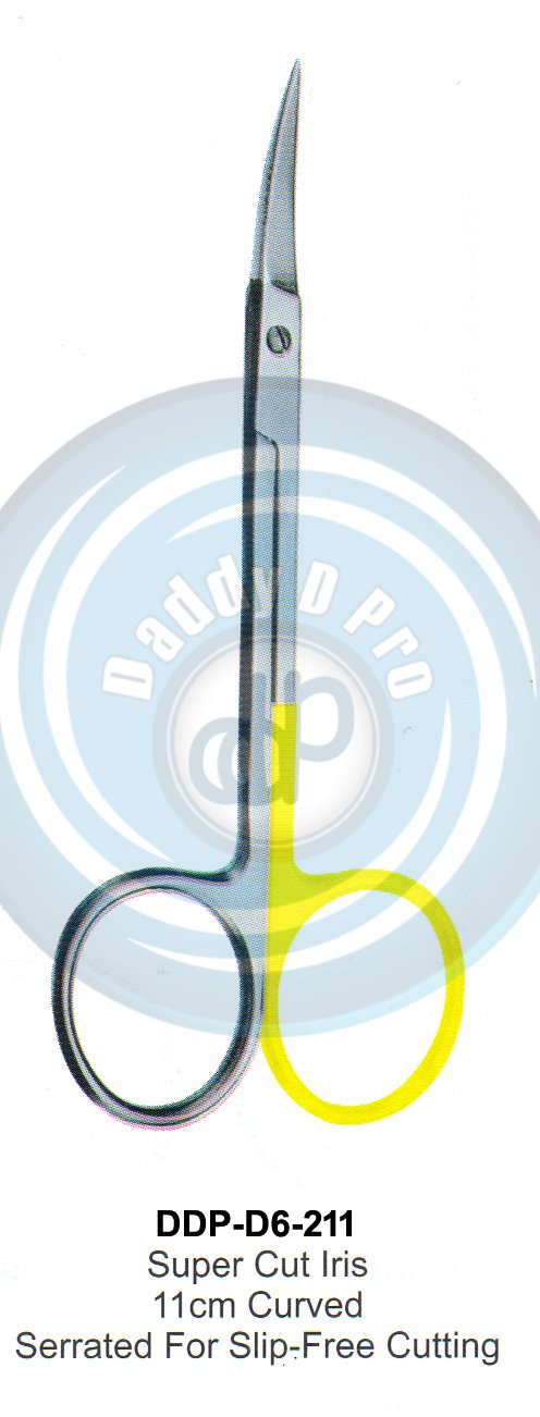 SCISSORS, SUPER CUT , TUNSTEN CARBIDE SUPER CUT IRIS 11CM STRAIGHT SERRATED FOR SLIP FOR SLIP-FREE CUTTING