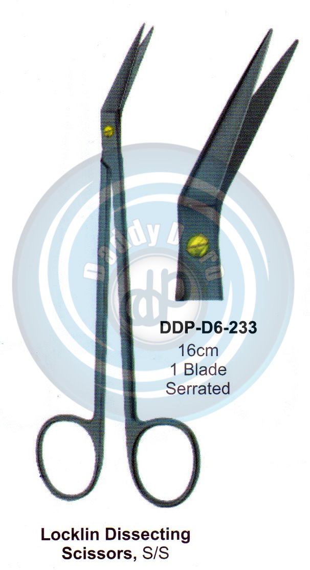 SCISSORS, SUPER CUT , TUNSTEN CARBIDE T.C. / CREMIC COATED SCISSORS LOCKLIN DISSECTING SCISSORS , S/S 16CM 1 BLADE SERRATED