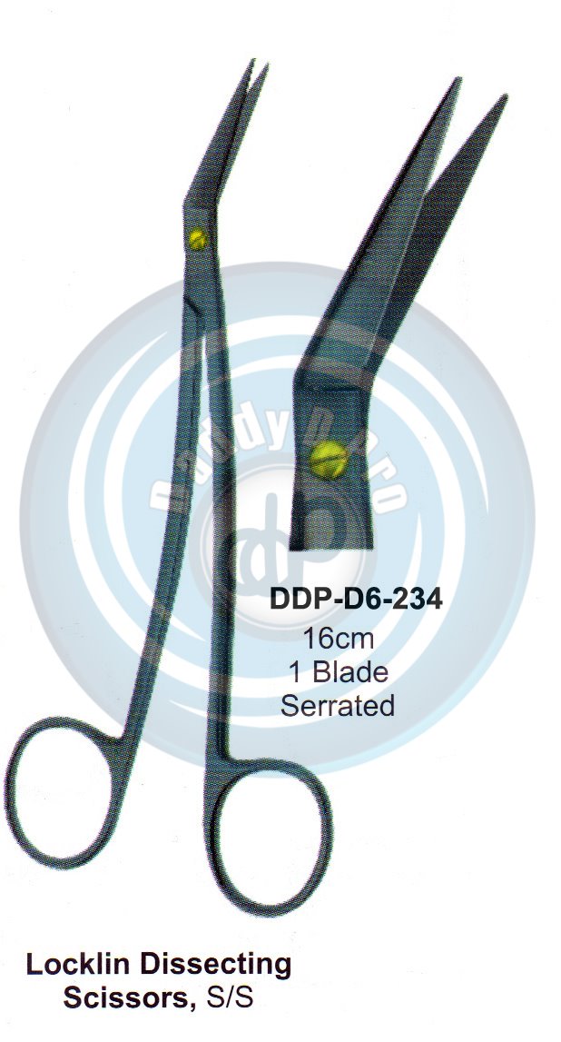 SCISSORS, SUPER CUT , TUNSTEN CARBIDE T.C. / CREMIC COATED SCISSORS LOCKLIN DISSECTING SCISSORS , S/S 16CM 1 BLADE SERRATED