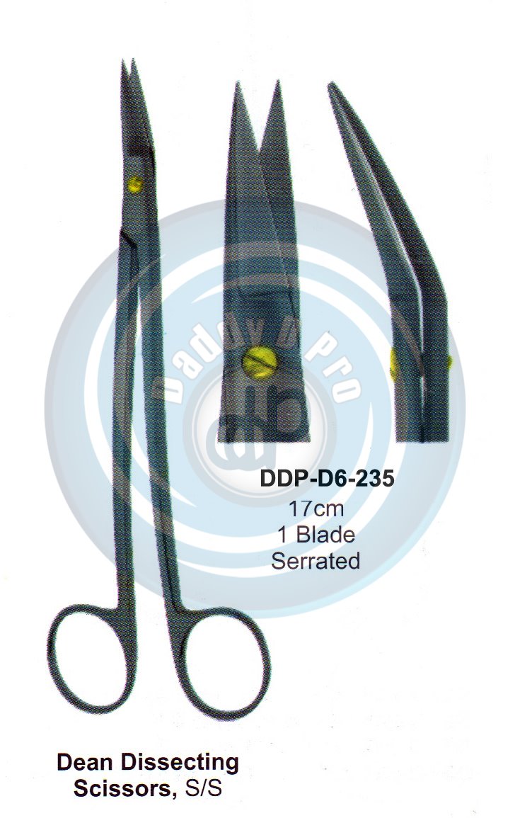 SCISSORS, SUPER CUT , TUNSTEN CARBIDE T.C. / CREMIC COATED SCISSORS DEAN DISSECTING SCISSORS , S/S 16CM 1 BLADE SERRATED