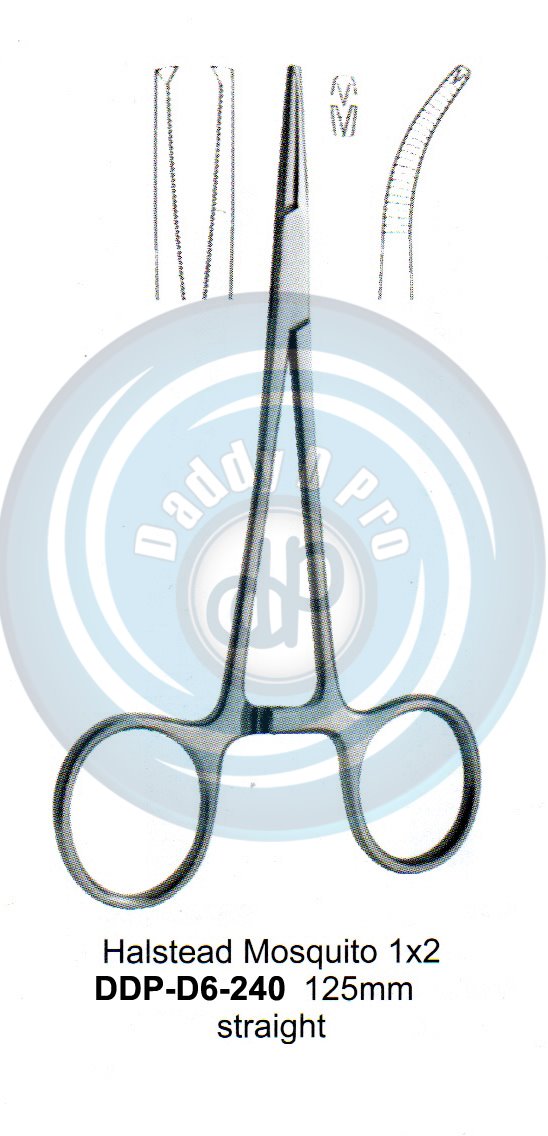 FORCEPS, NEEDLE HOLDER, CLAMPS HALSTEAD MOSQUITO 1X2 TEETH 125MM STRAIGHT