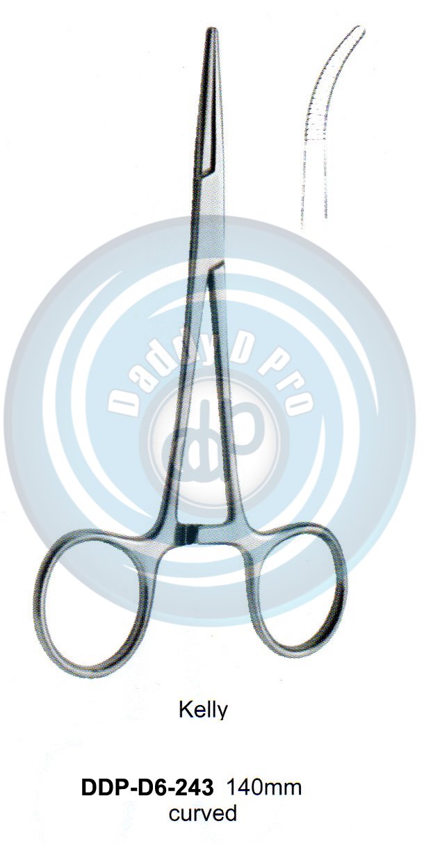 FORCEPS, NEEDLE HOLDER, CLAMPS KELLY 140MM CURVED