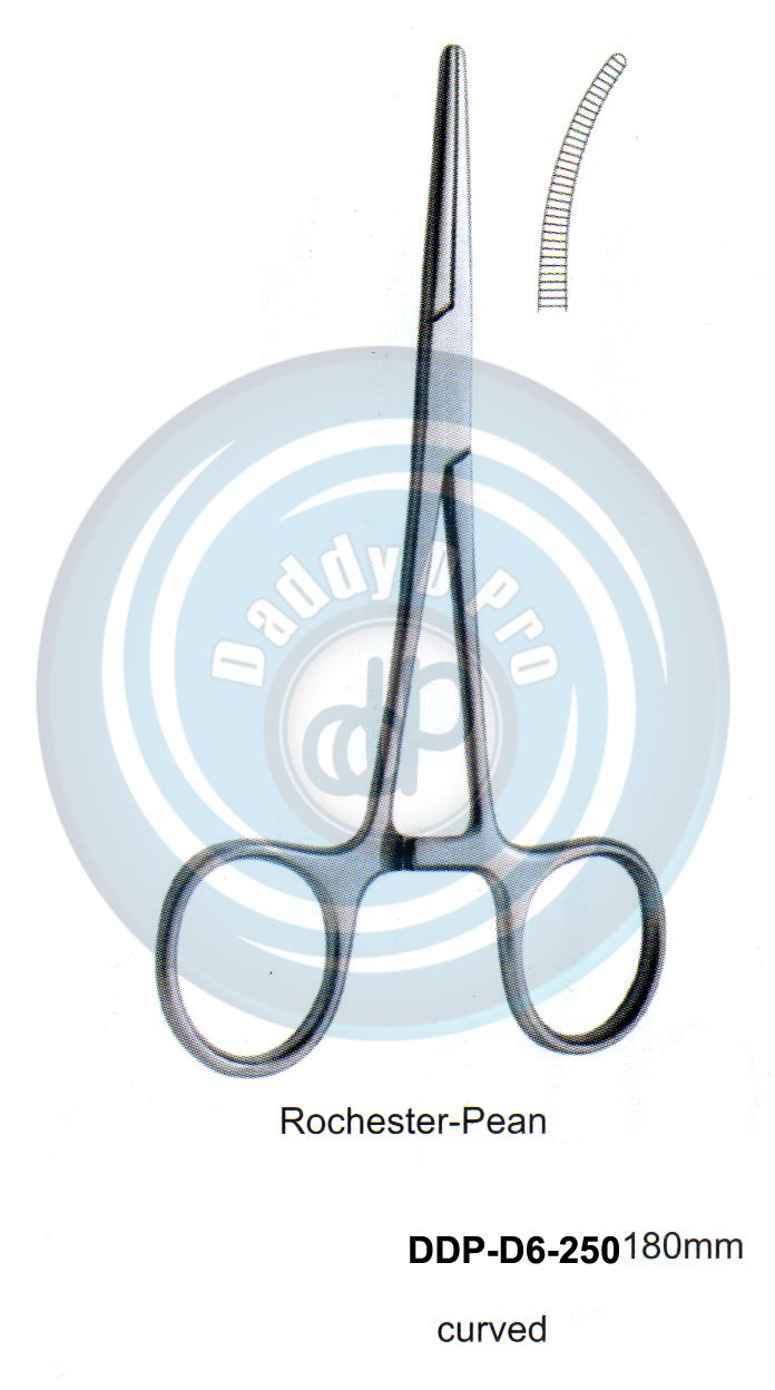 FORCEPS, NEEDLE HOLDER, CLAMPS ROCHESTER-PEAN 180MM CURVED