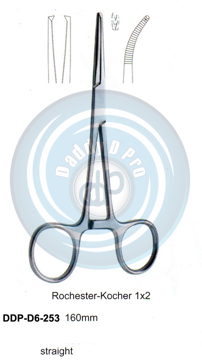 FORCEPS, NEEDLE HOLDER, CLAMPS ROCHESTER-KOCHER 1X2 TEETH 160MM STRAIGHT