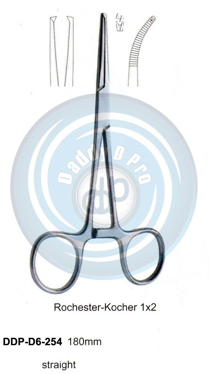 FORCEPS, NEEDLE HOLDER, CLAMPS ROCHESTER-KOCHER 1X2 TEETH 180MM STRAIGHT