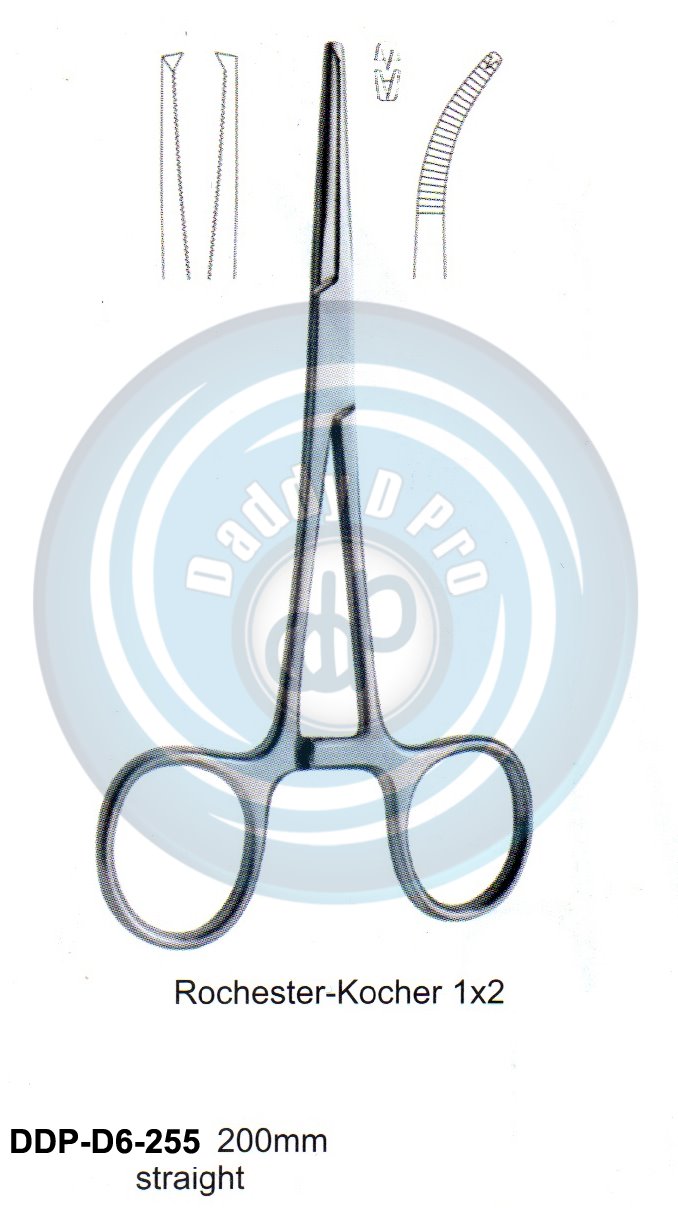 FORCEPS, NEEDLE HOLDER, CLAMPS ROCHESTER-KOCHER 1X2 TEETH 200MM STRAIGHT