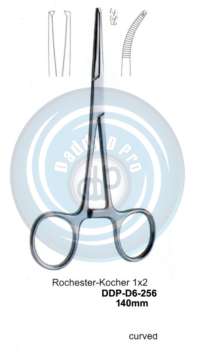 FORCEPS, NEEDLE HOLDER, CLAMPS ROCHESTER-KOCHER 1X2 TEETH 140MM CURVED