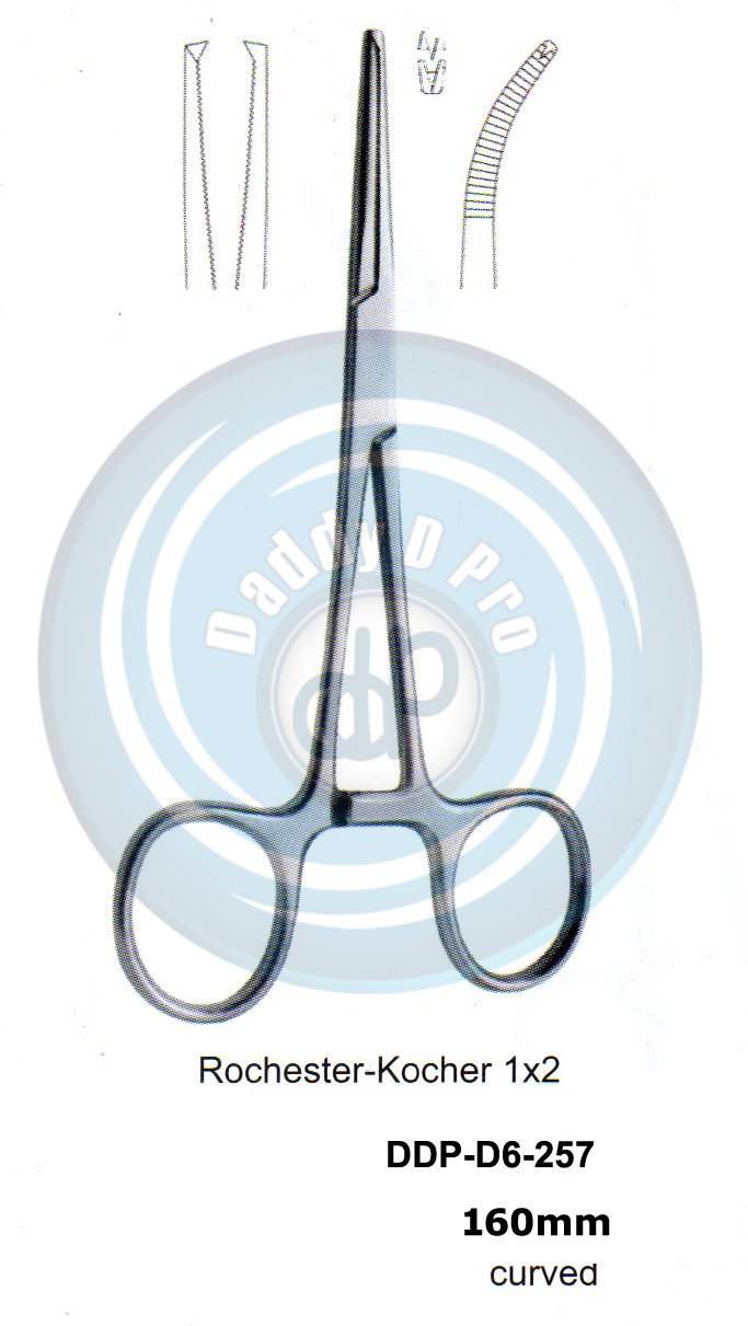 FORCEPS, NEEDLE HOLDER, CLAMPS ROCHESTER-KOCHER 1X2 TEETH 160MM CURVED