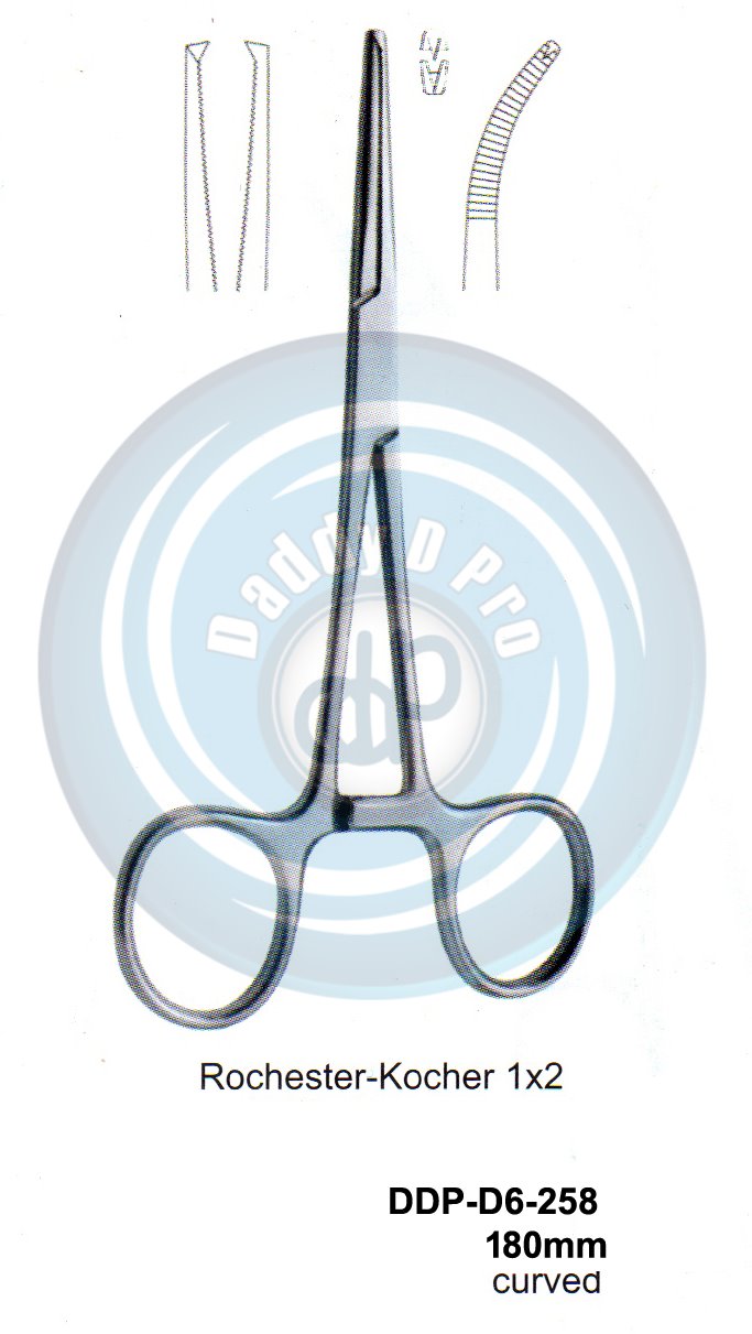 FORCEPS, NEEDLE HOLDER, CLAMPS ROCHESTER-KOCHER 1X2 TEETH 180MM CURVED
