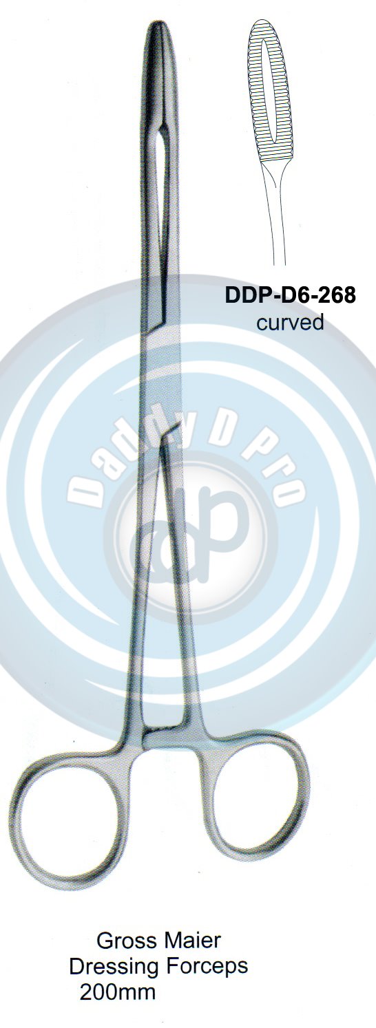 FORCEPS, NEEDLE HOLDER, CLAMPS GROSS MAIER DRESSING FORCEPS  200MM CURVED
