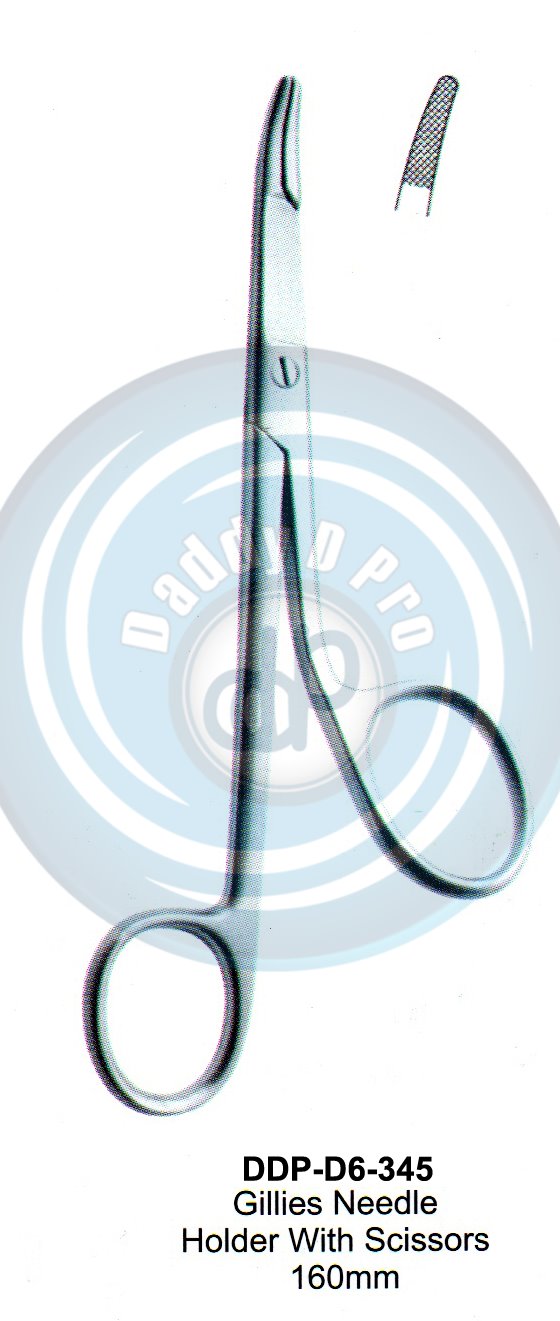 FORCEPS, NEEDLE HOLDER, CLAMPS  GILLIES NEEDLE HOLDER WITH SCISSORS 160MM